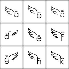 SET OF AN ALPHABET AND NUMBER COMBINED WITH WING OF ANGEL
