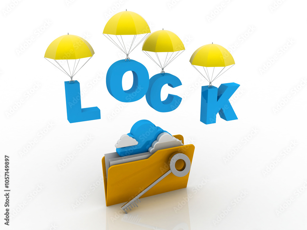 Poster 3d rendering cloud folder storage lock