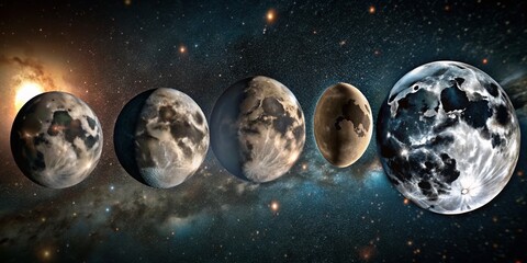 Fototapeta premium Phases of the Moon Animation - Captivating Night Sky Cycle for Astronomy Enthusiasts and Decor