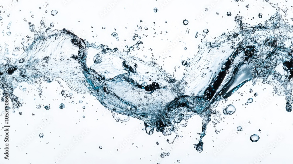 Poster a close up view of water splashing creating numerous bubbles that rise to the surface against a whit
