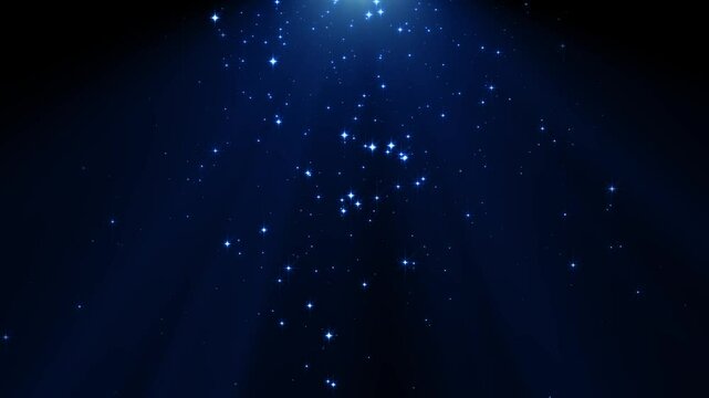 shiny stars glitter and particles falling and light flare animation, new year and christmas, social media blue social media motion background	