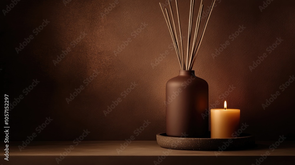 Poster aroma diffuser and candle tray creating a tranquil and calming environment
