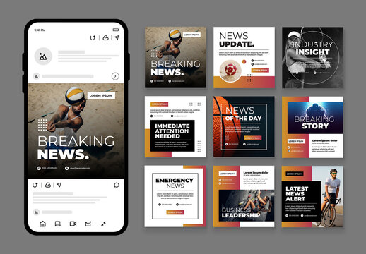 News Social Media Feed Design Set