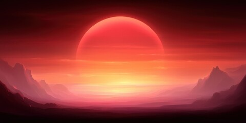 Fototapeta premium Epic Red Sunset Over Mountains and Valley Landscape