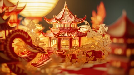 Dream Chinese Style Paper Cutout Lantern Background