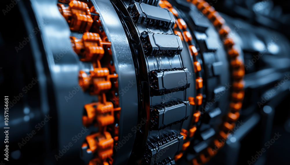 Poster a close-up of a mechanical component showcasing intricate gears and metallic elements in dark tones 