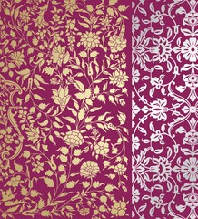 wedding card design, traditional paisley floral pattern , royal India	