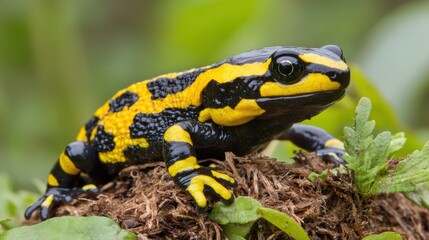 Obraz premium Fire Salamander Close up Amphibian Wildlife Reptile Nature Animal Macro Yellow