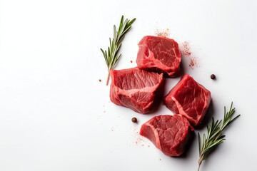 Cut fresh beef on white background free space for text, AI Generated