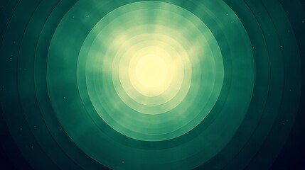 Green radial gradient background with glowing white center, abstract concentric circles