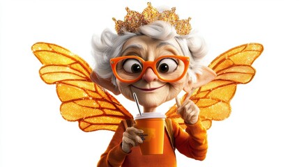 Elderly Fairy Godmother with Knitting Needle and Wand