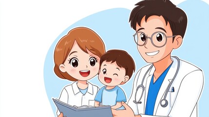 Pediatrician Advising Attentive Parents with Child