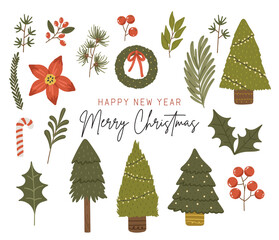 	
Christmas elements vector, Christmas illustration vector, New year banner, Abstract isolated Christmas items, Christmas food, drink, tree, decoration, light, clothes, gift, New year collection