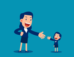 Big business person about to shaking hand with small business person. Business agreement, partnership concept.