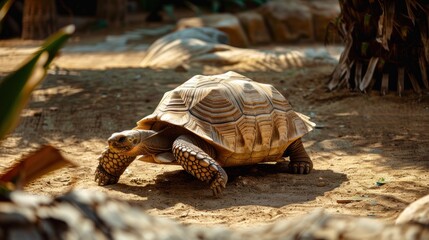 Giant Tortoise Walking on Sandy Ground