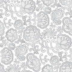 Fototapeta premium Swirl flowers, paisley pattern, white and grey colours. Seamless floral pattern-471.