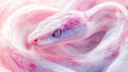 Fototapeta premium A white and pink snake with a pink head