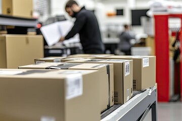 Fototapeta premium Optimized packaging materials being prepared for shipping, focus on performance and protection, clean lines