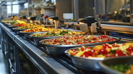 Processed food on conveyor belts in a factory, focus on hygiene and preservation, bright lighting