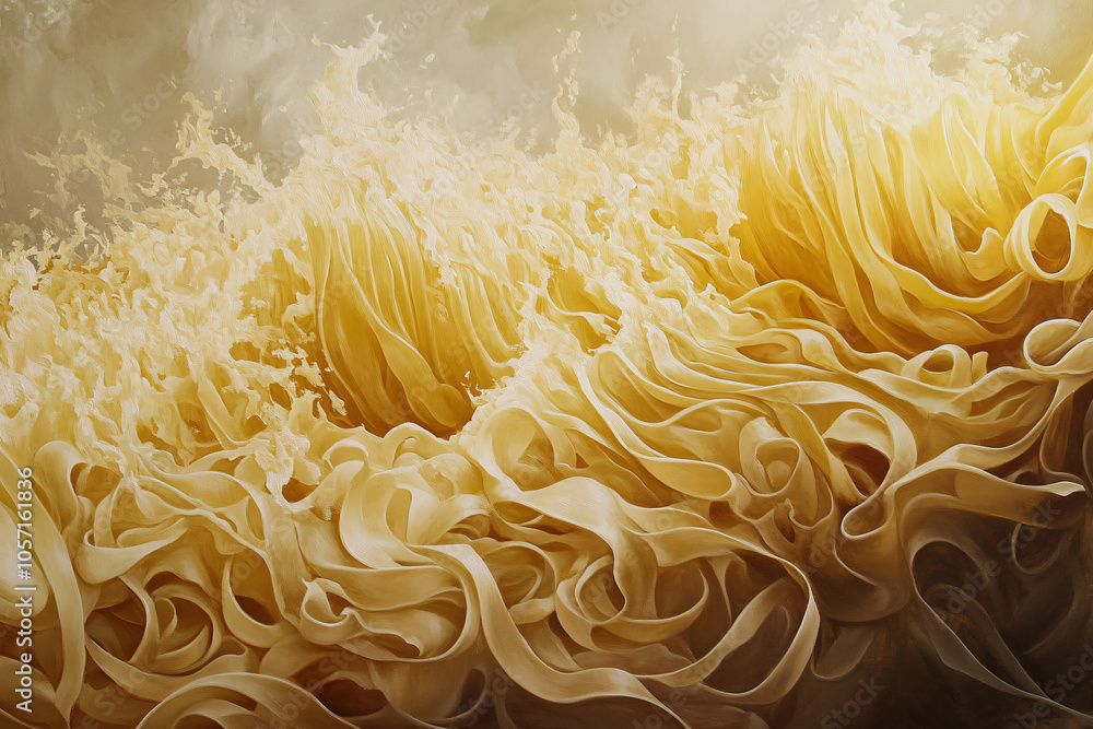 Aufkleber an abstract piece with golden and cream-colored wave-like patterns swirling together, creating a tex