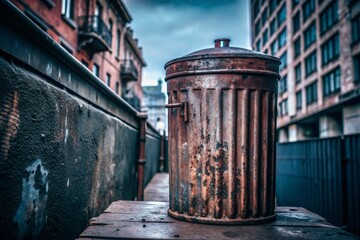 Obraz premium Rusted Old Trashcan - Vintage Urban Product Photography for Eco-Friendly Concepts