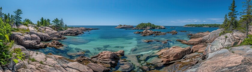 Obraz premium A beautiful blue ocean with a rocky shoreline