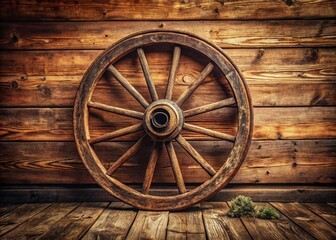 Obraz premium Rustic Wooden Wheel Design for Product Photography - Vintage Wagon Wheel Aesthetic