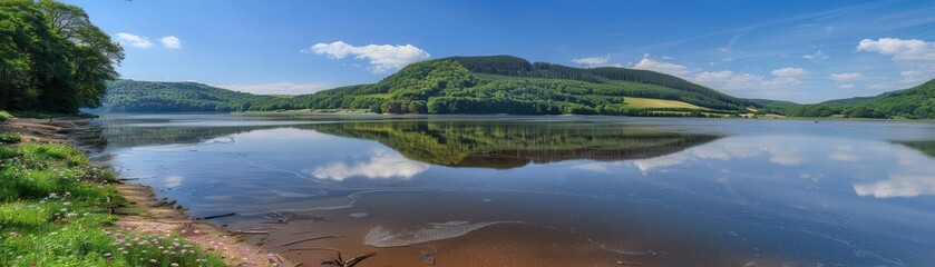 Obraz premium A beautiful lake with a mountain in the background
