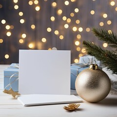 Christmas themed photo backdrop, blank card mockup, Christmas mockup