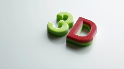 High-resolution close-up of a 3D printer creating vibrant green and red text models in a creative workspace environment