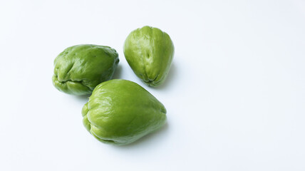Fresh chayote (Sechium edulis) or labu siam isolated on white background.