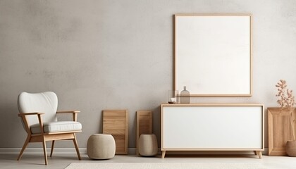 empty frame mockup in bohemian design room