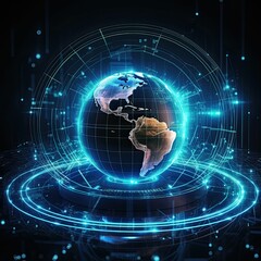 a technology-themed photo backdrop, holographic world