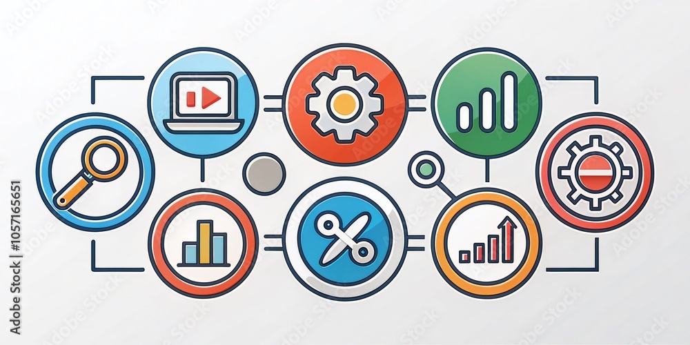 Poster seo line icons for website and app design - simple mono line pictograms for development and marketin