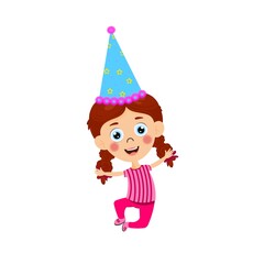 Cute happy girl with birthday cap vactor image .