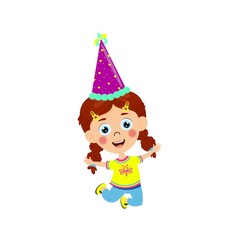 Cute happy girl with birthday cap vactor image .