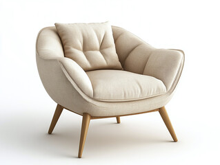 Fototapeta premium Mid-Century Modern Tufted Velvet Armchair with Wooden Legs