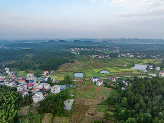 Aerial photography of Chinese rural pastoral scenery and village houses