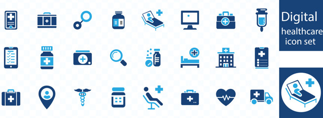 Digital healthcare and telemedicine web line icons. editable stroke. vector illustration