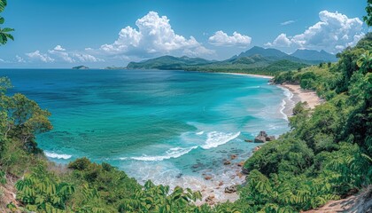 Obraz premium Lush Tropical Landscape with a Sandy Beach and Turquoise Ocean