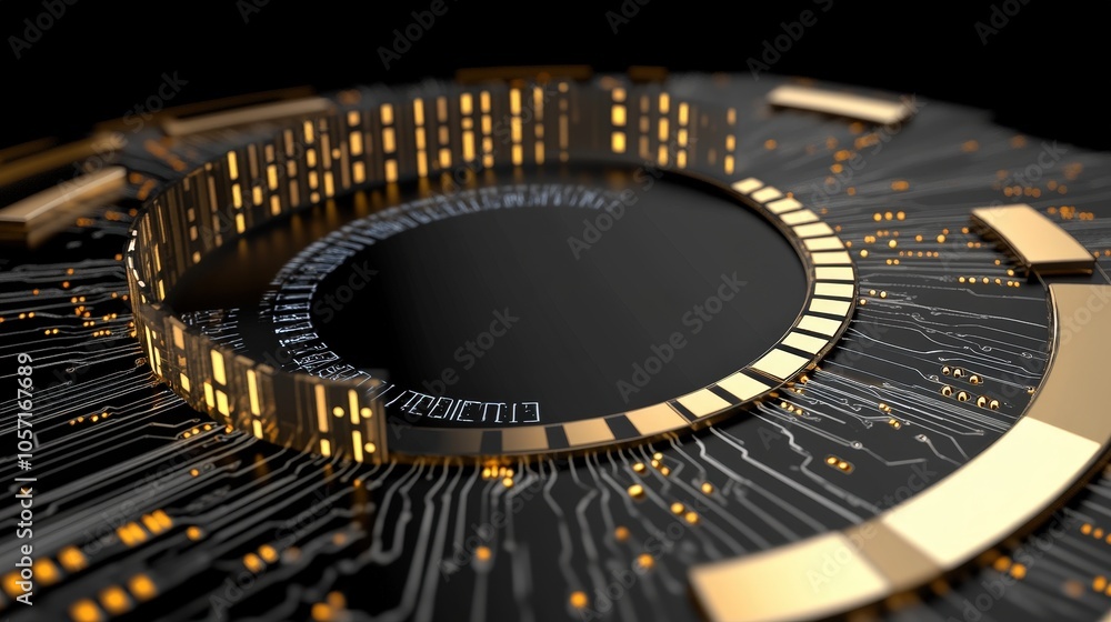 Poster abstract technology background with circuit board design and glowing particles