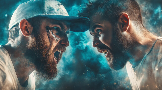 Intense rivalry between two cricket teams, focused expressions - Powered by Adobe
