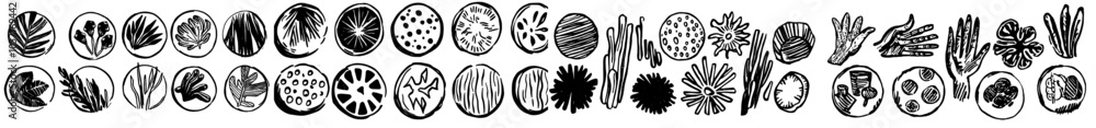 Poster set of social highlight shapes. hand drawn round abstract background with colorful elements. collect