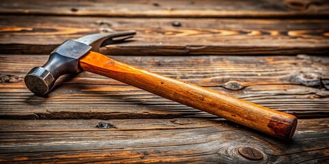 Silhouette of Hammer on Chipped Wood Surface with Orange Handle - Rustic Tool Photography