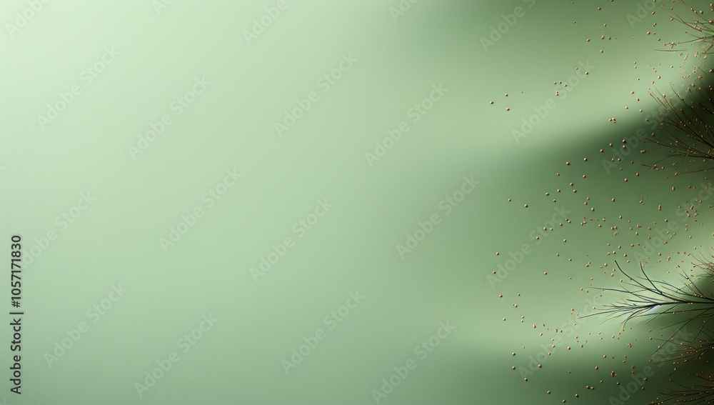 Poster abstract green background with delicate textures and scattered elements.