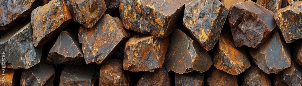 Poster a pile of rocks with a lot of rust on them