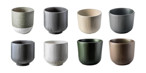 Elegant Ceramic Cups in Various Designs and Colors, mega bundle, isolated on a transparent background.