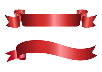 Set of decorative red ribbon banners isolated on white. Vector red ribbons. Ribbon banner set. Red ribbons, Vector. Blank retro flag, tape for text, price tag, sale label. For the award, graduate