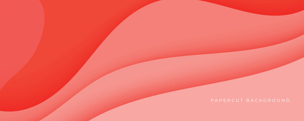 Abstract red and orange 3D wavy background papercut style design for website and headline text with blue color