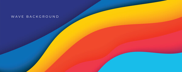 Abstract colorful 3D wavy background papercut style design for website and headline text